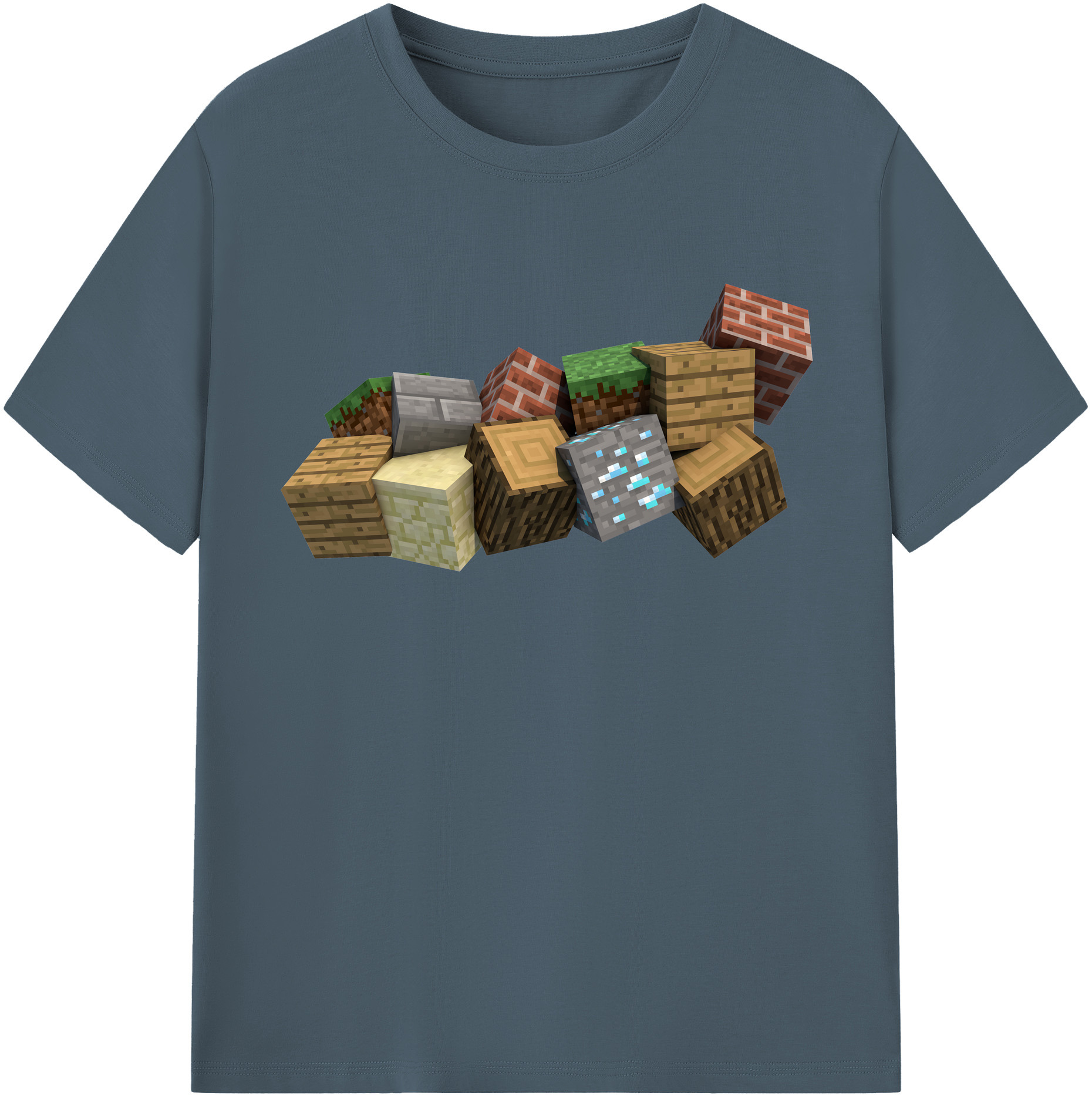 （画像用） マインクラフト ブロックの世界 Minecraft MC Block world 綿100％半袖Tシャツ（フロントプリント）
